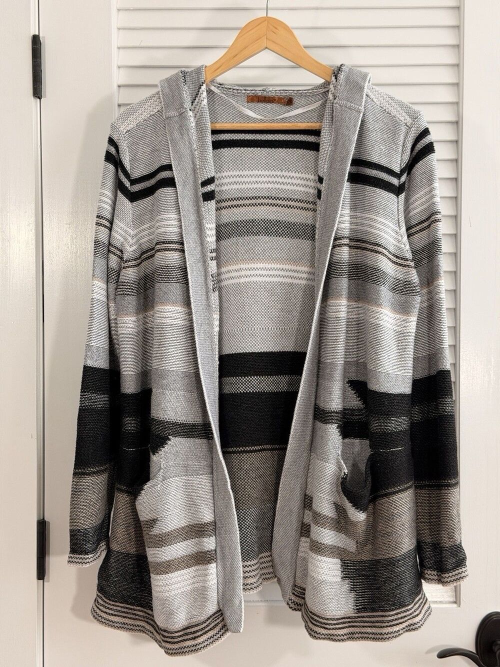 Belladini 2X Hooded Cardigan Sweater Southwestern Striped Boho Open Front